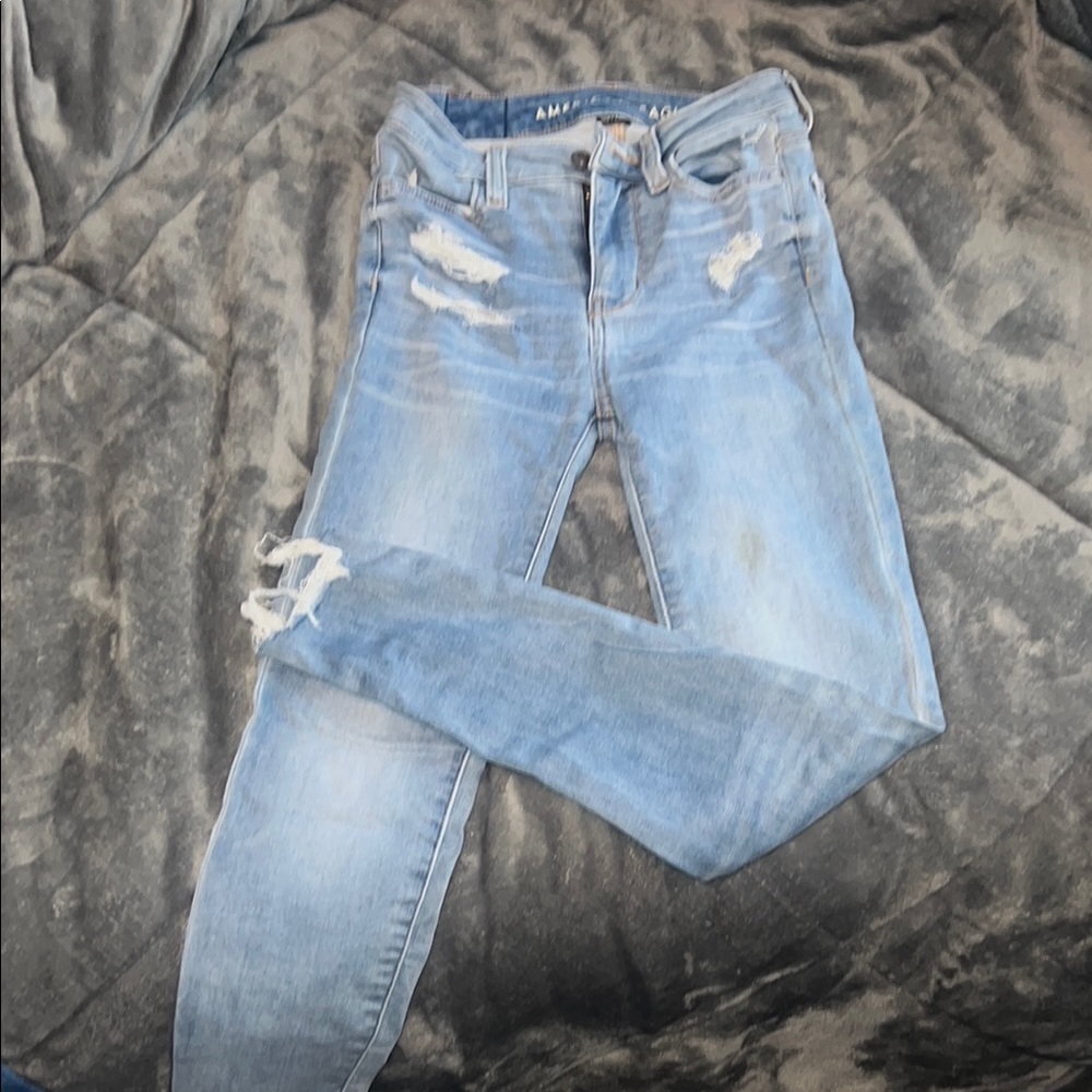 Women's Light Blue Distressed Jeans